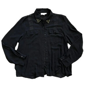 Nicki Minaj Black Chiffon Studded Collar Blouse XXL